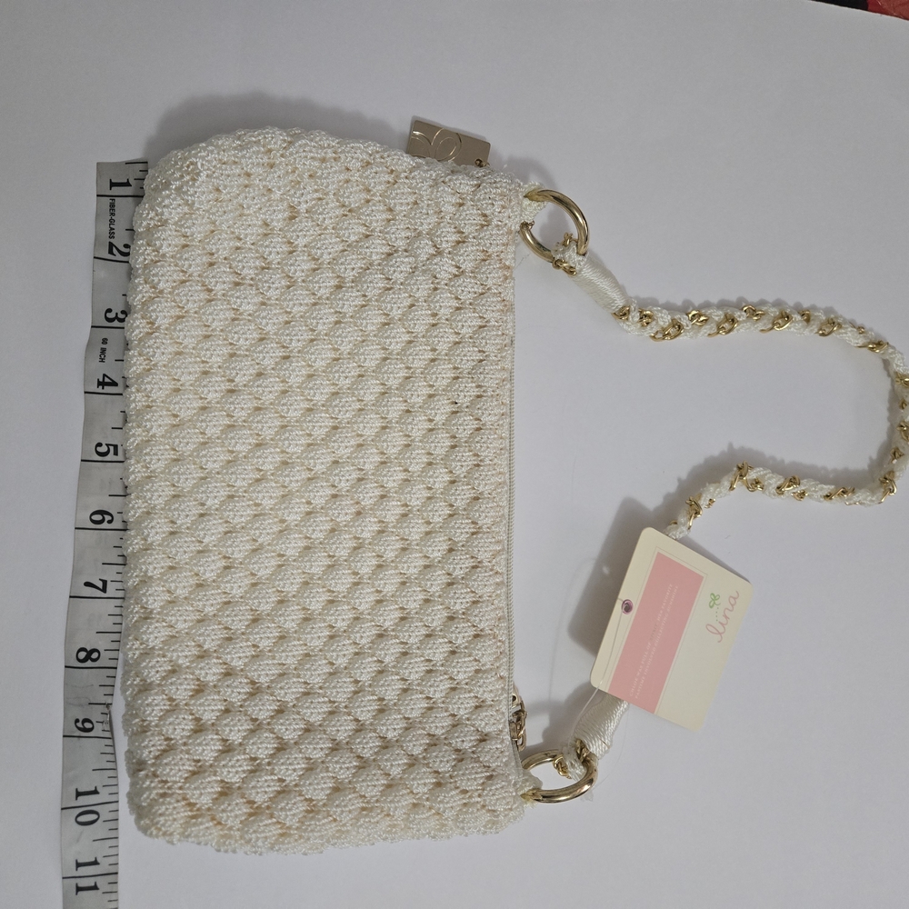 Lina Cream Crocheted Shoulder Bag Gold Chain Strap NWT - Picture 7 of 12